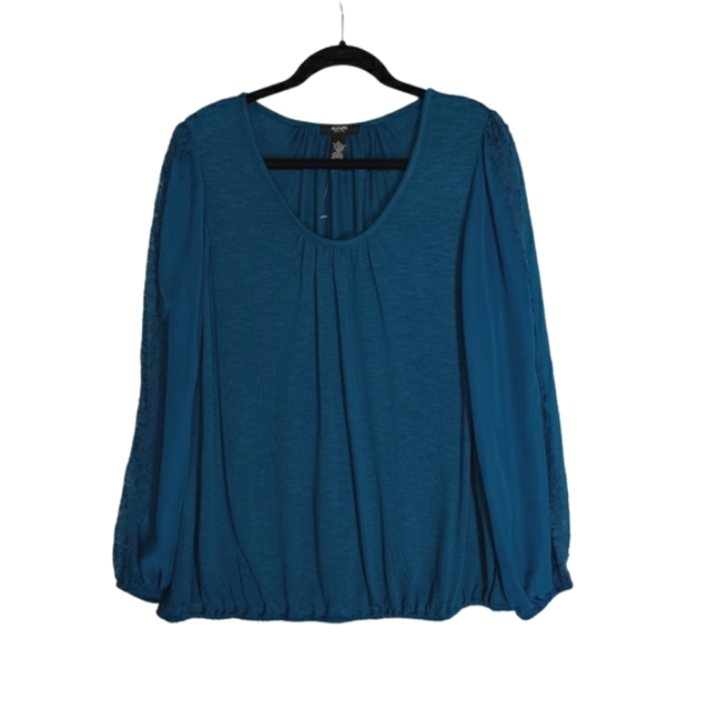 NEW ALFANI Dark Teal Blue Long Sleeve Scoop Neck Top Large